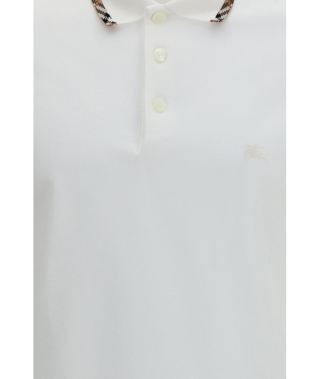 BURBERRY Белое хлопковое поло с коротким рукавом, фото 3