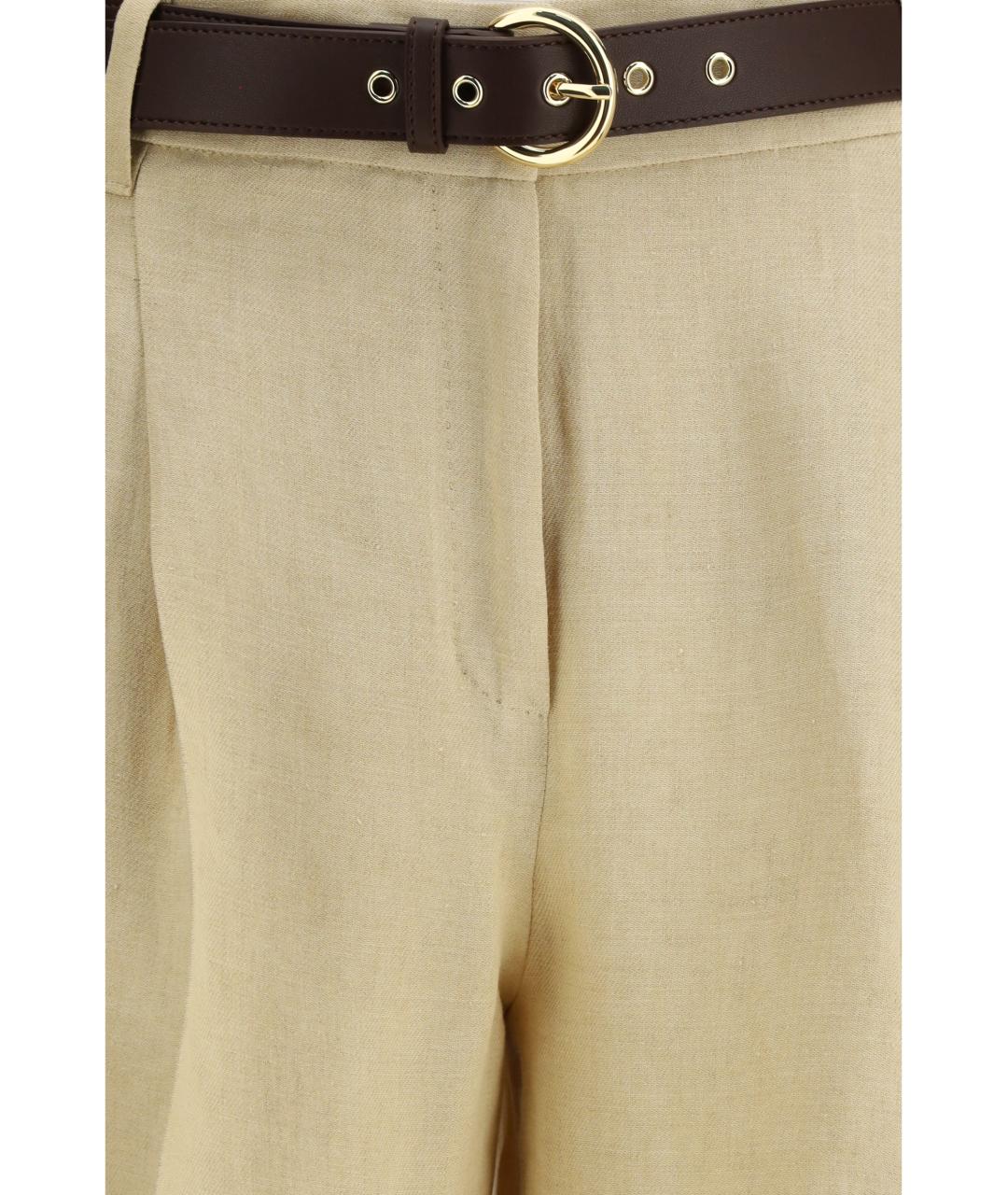 MAX MARA STUDIO Бежевые льняные прямые брюки, фото 3