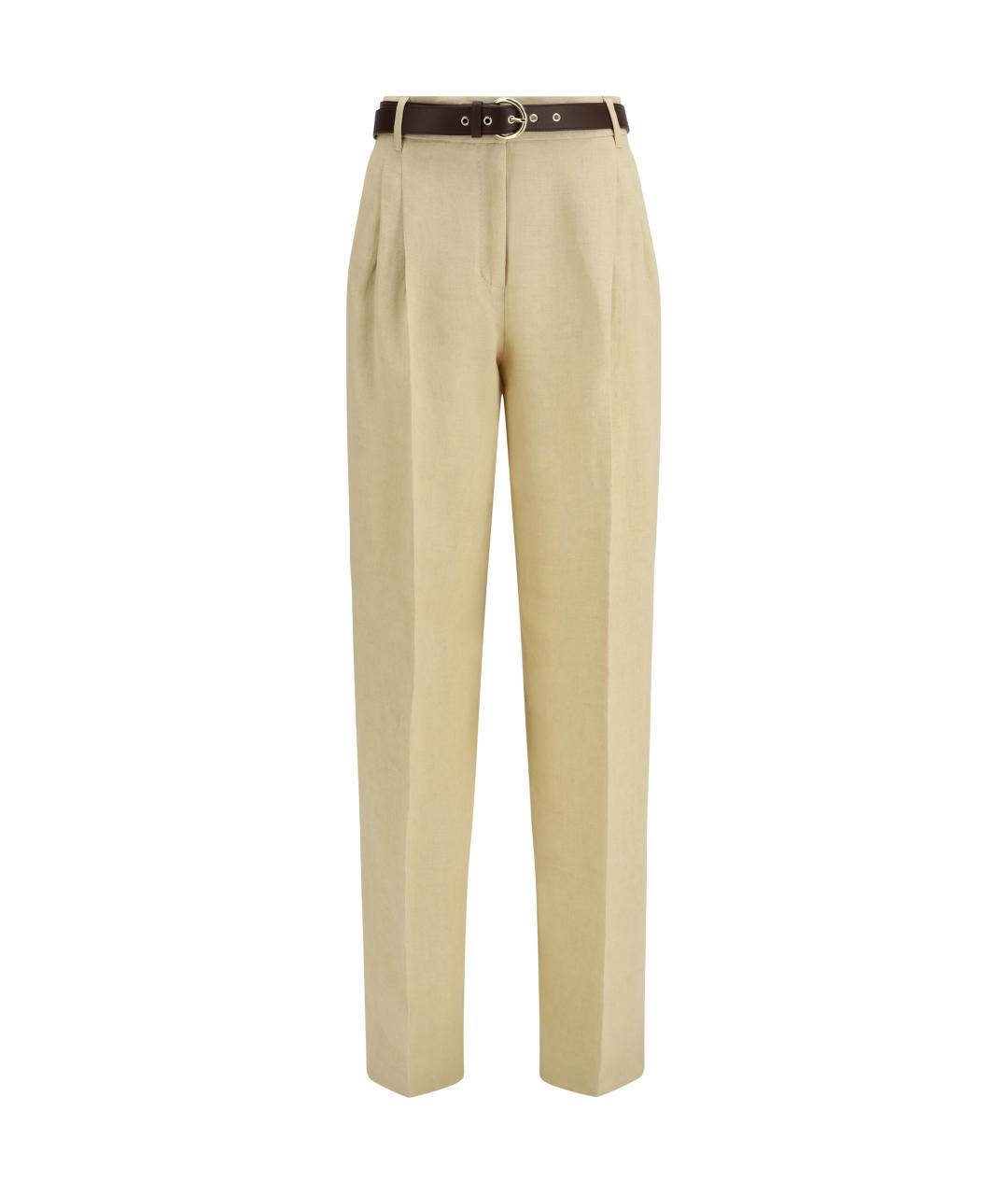 MAX MARA STUDIO Бежевые льняные прямые брюки, фото 1