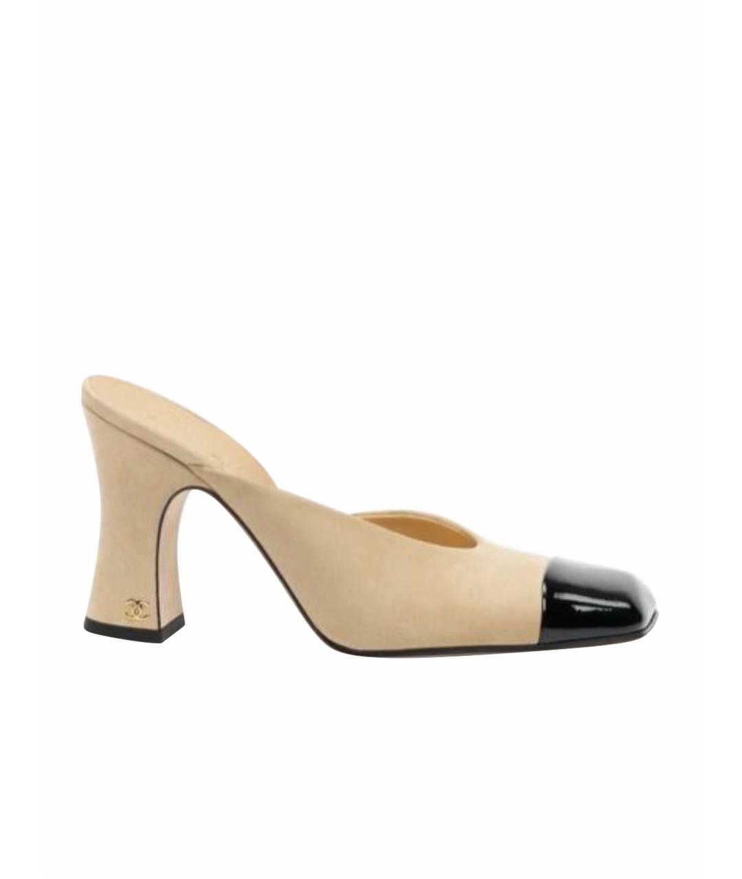 CHANEL Бежевые кожаные мюли, фото 1