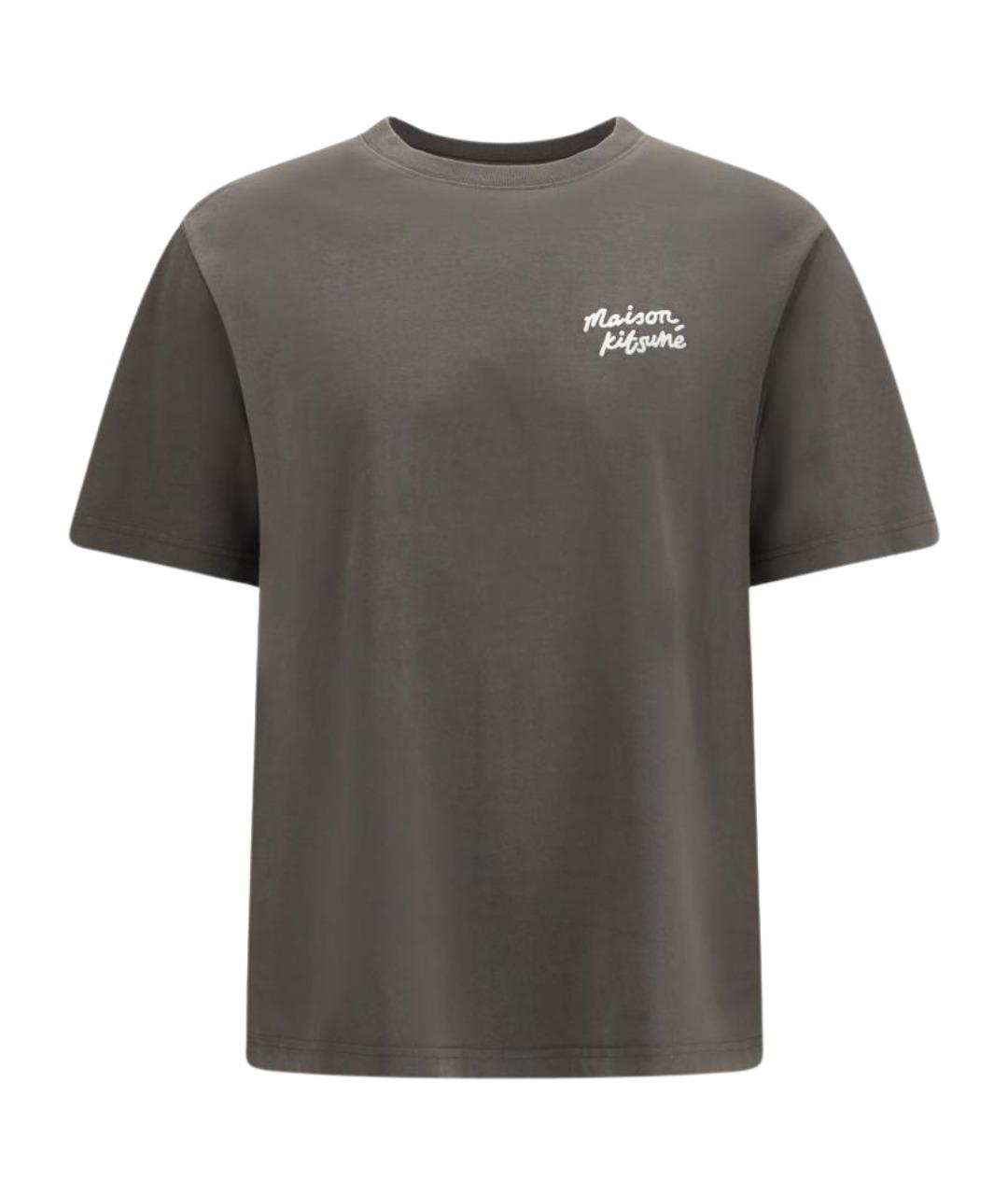 MAISON KITSUNE Коричневая хлопковая футболка, фото 1