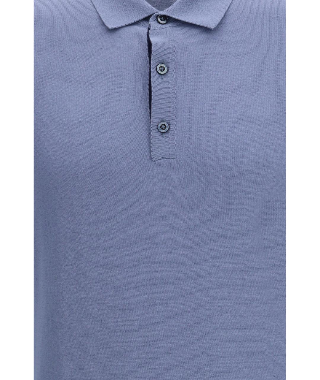 MOORER Голубое хлопковое поло с коротким рукавом, фото 3