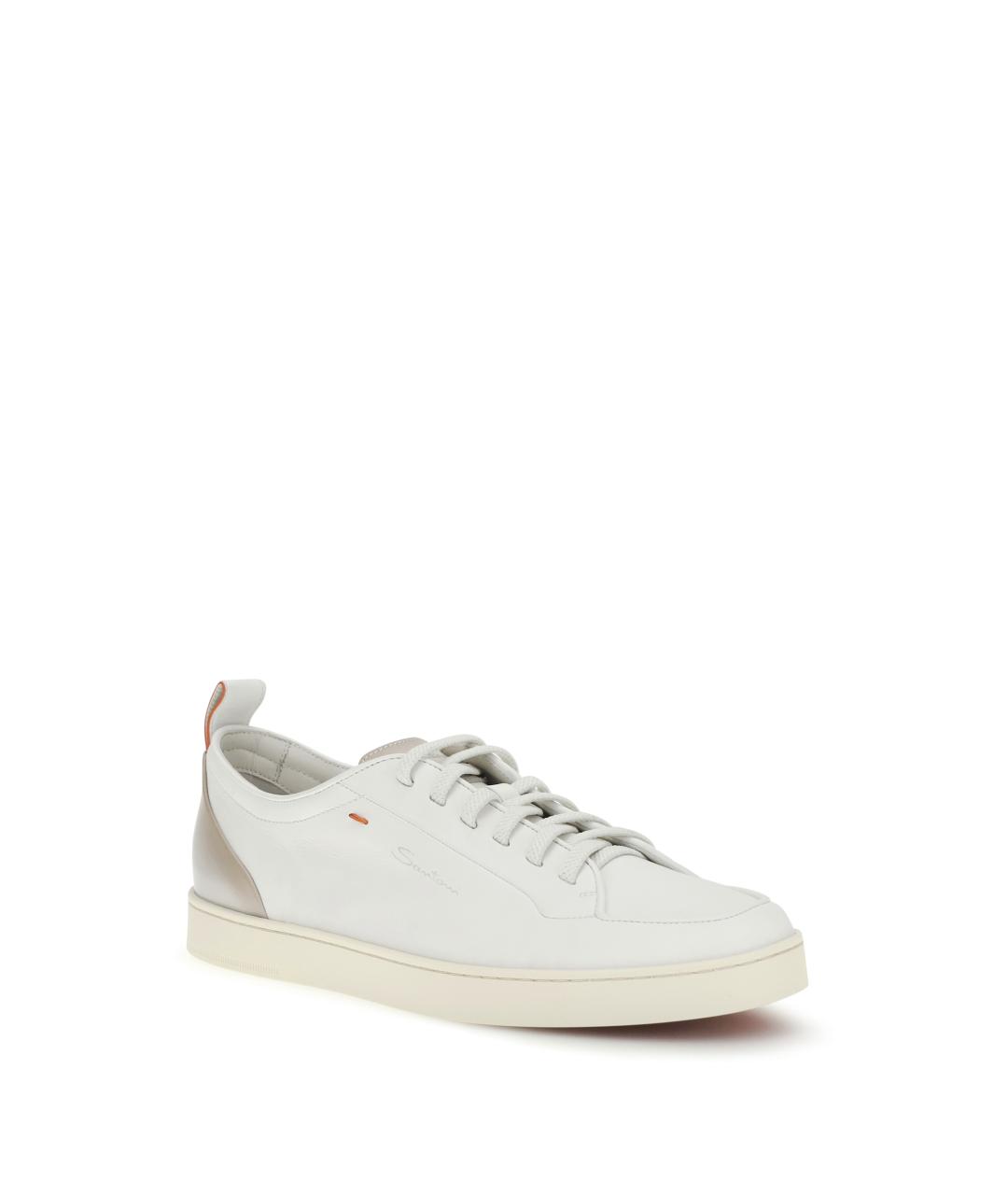 SANTONI Белые кожаные низкие кроссовки / кеды, фото 2
