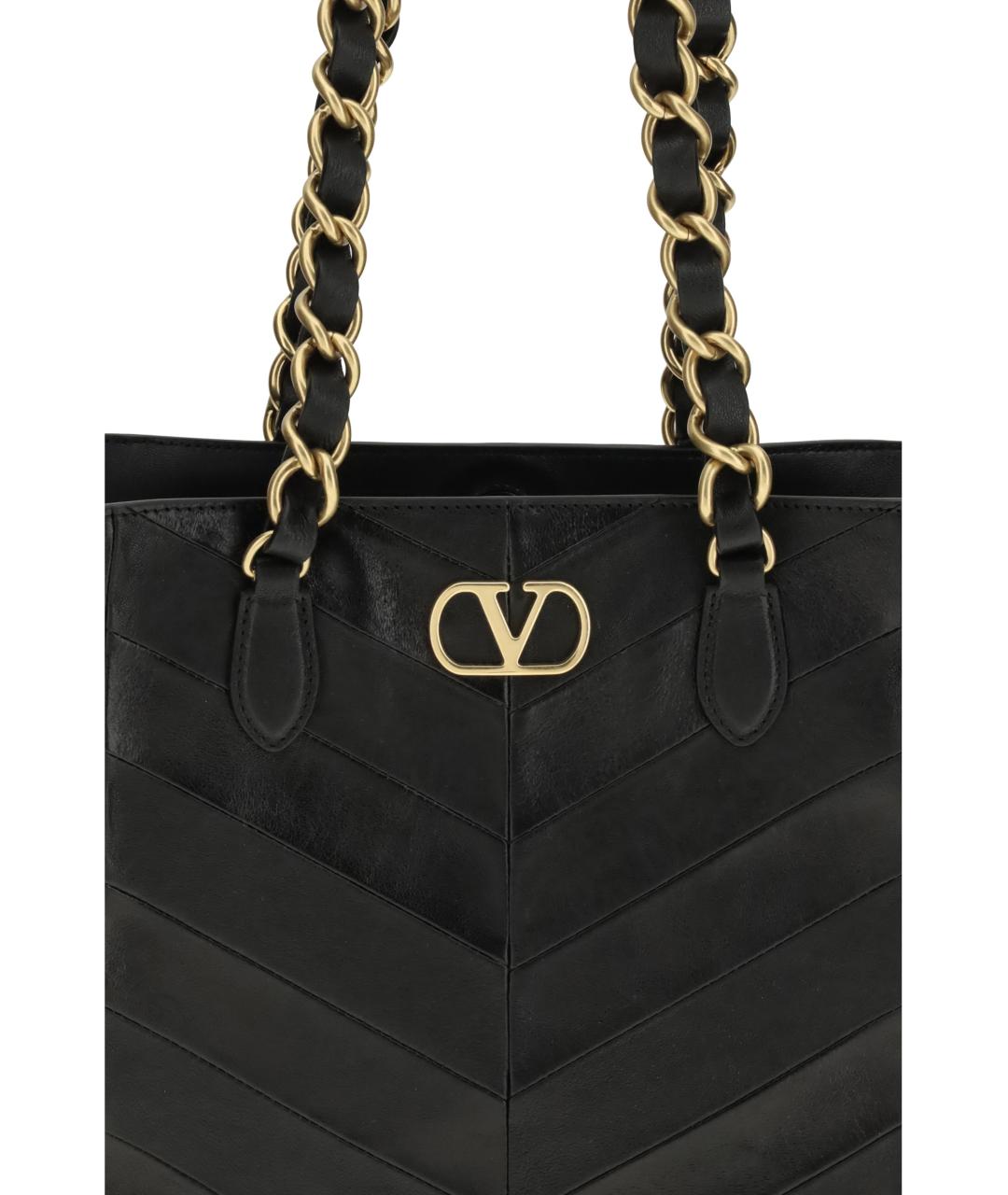 VALENTINO Черная кожаная сумка тоут, фото 4