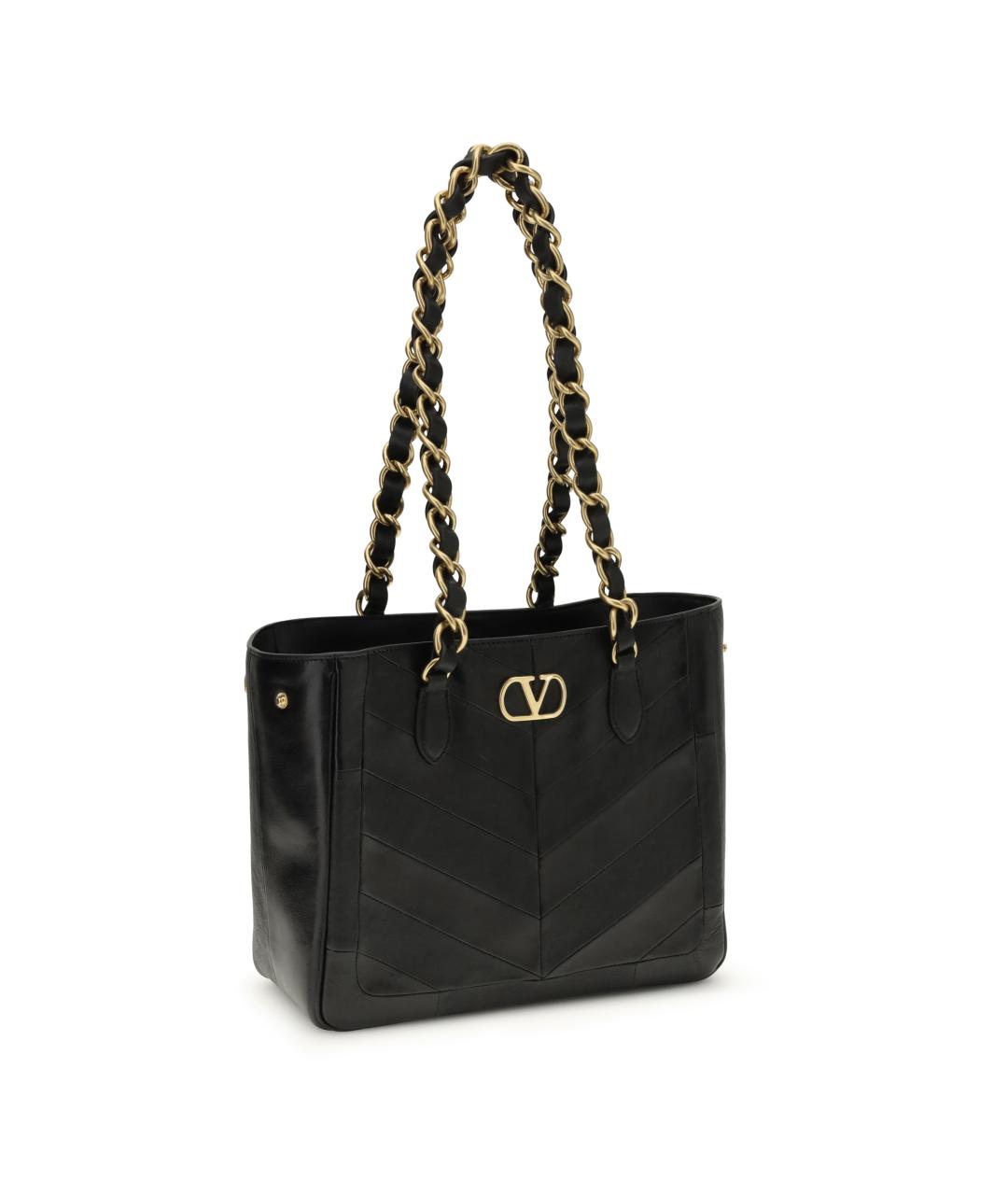 VALENTINO Черная кожаная сумка тоут, фото 2