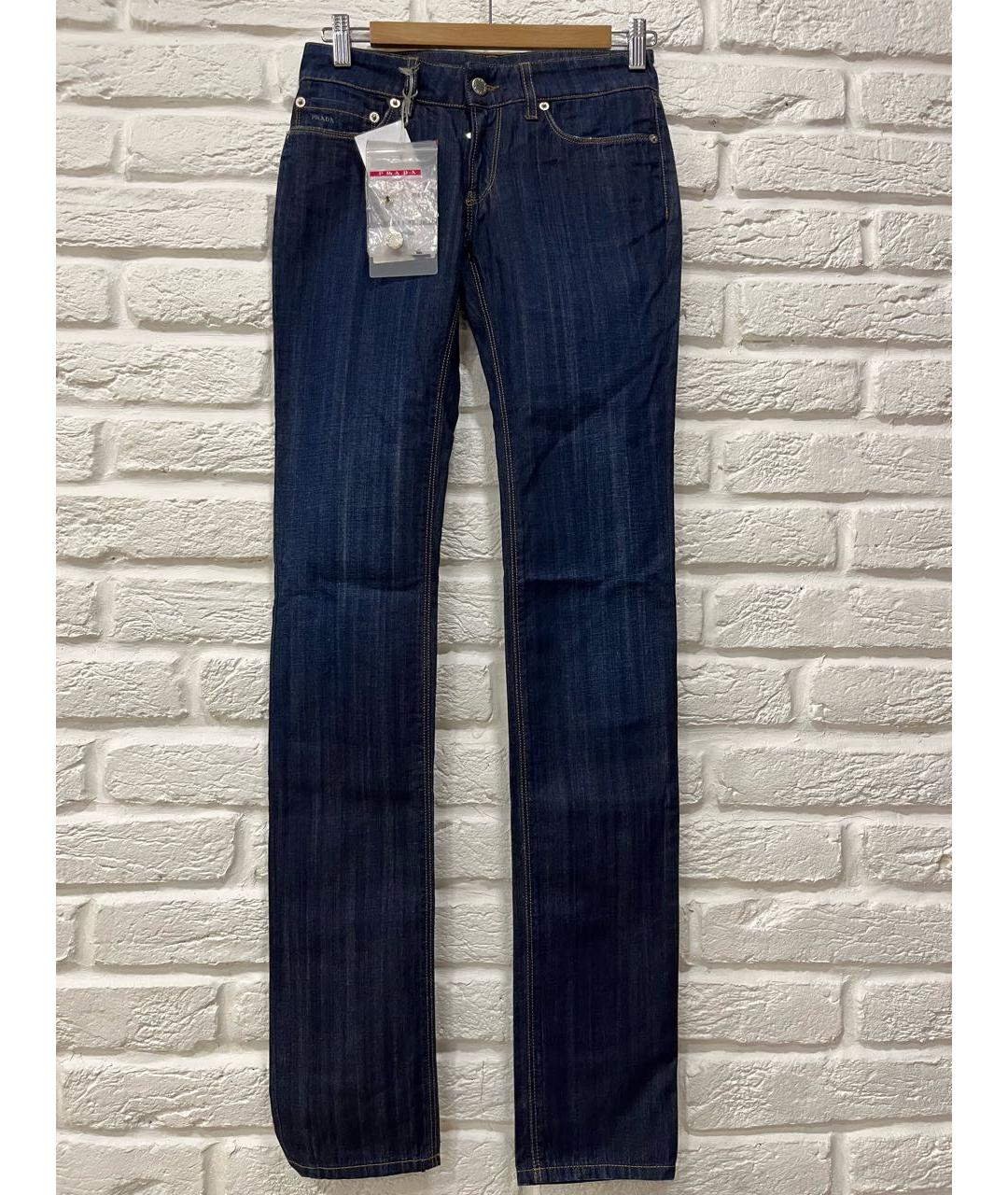 PRADA Темно-синие хлопковые прямые джинсы, фото 7