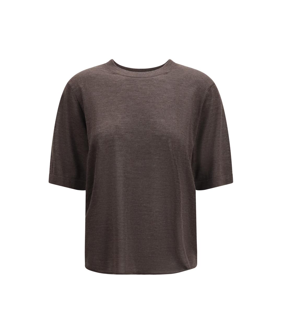 LOULOU STUDIO Коричневая кашемировая футболка, фото 1