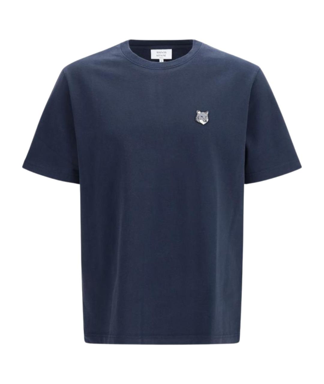 MAISON KITSUNE Темно-синяя хлопковая футболка, фото 1