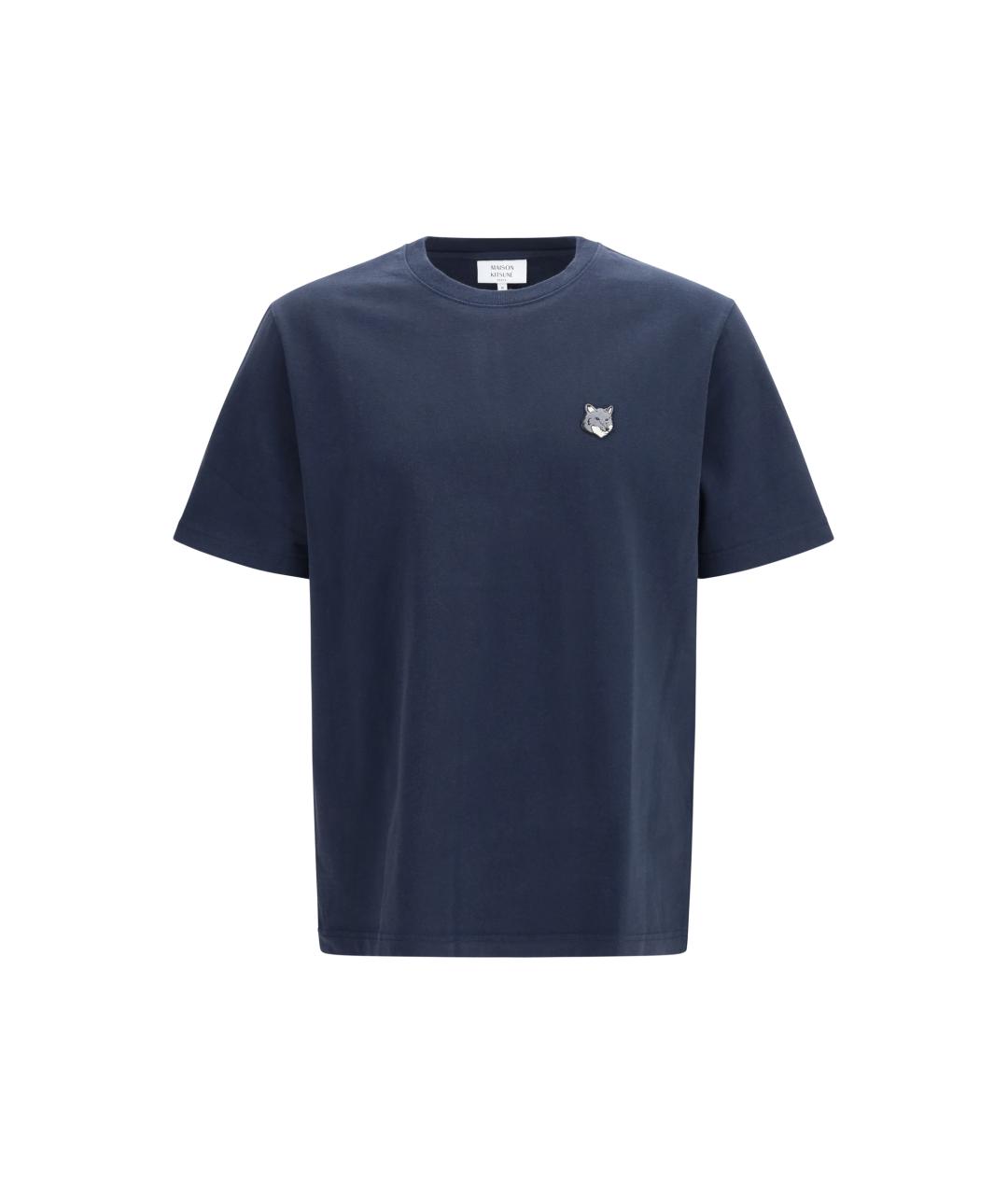 MAISON KITSUNE Темно-синяя хлопковая футболка, фото 4