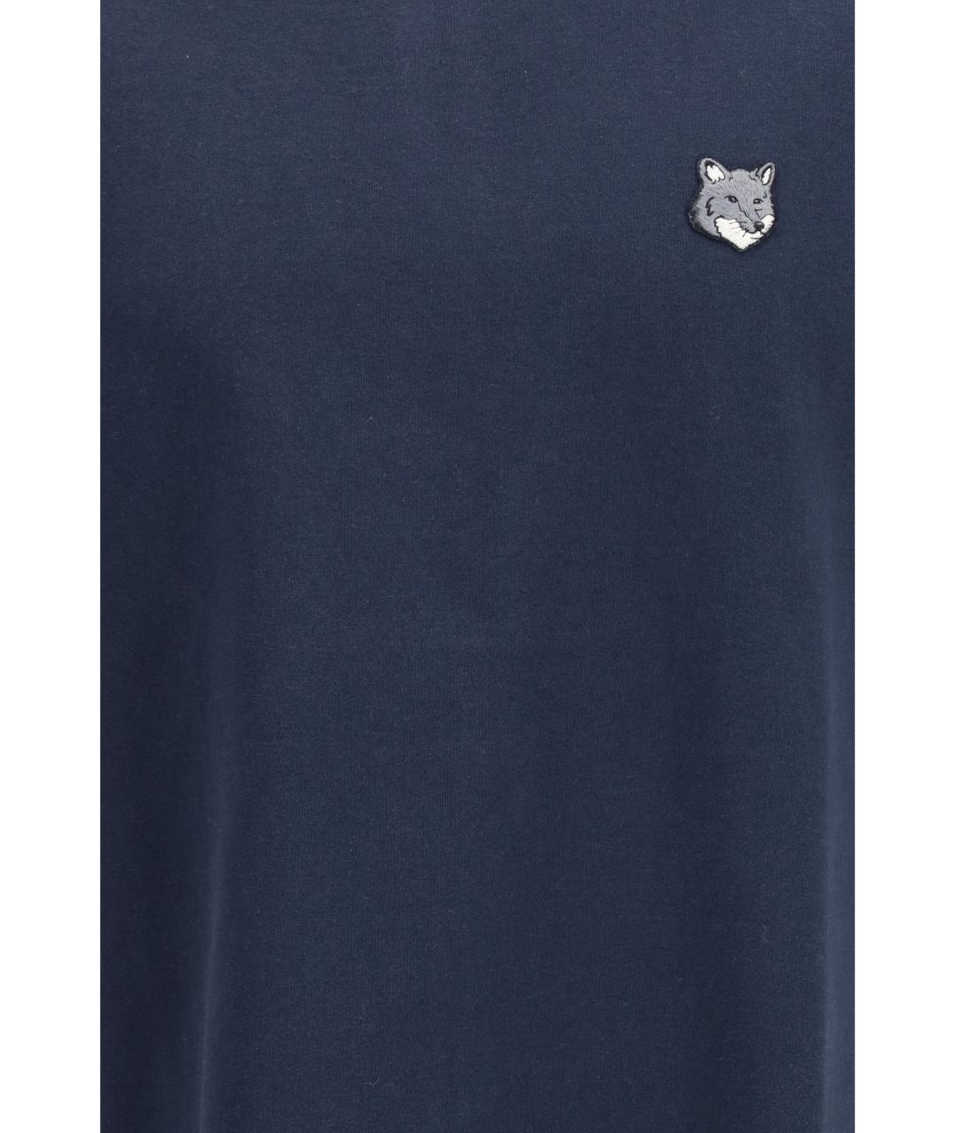 MAISON KITSUNE Темно-синяя хлопковая футболка, фото 3