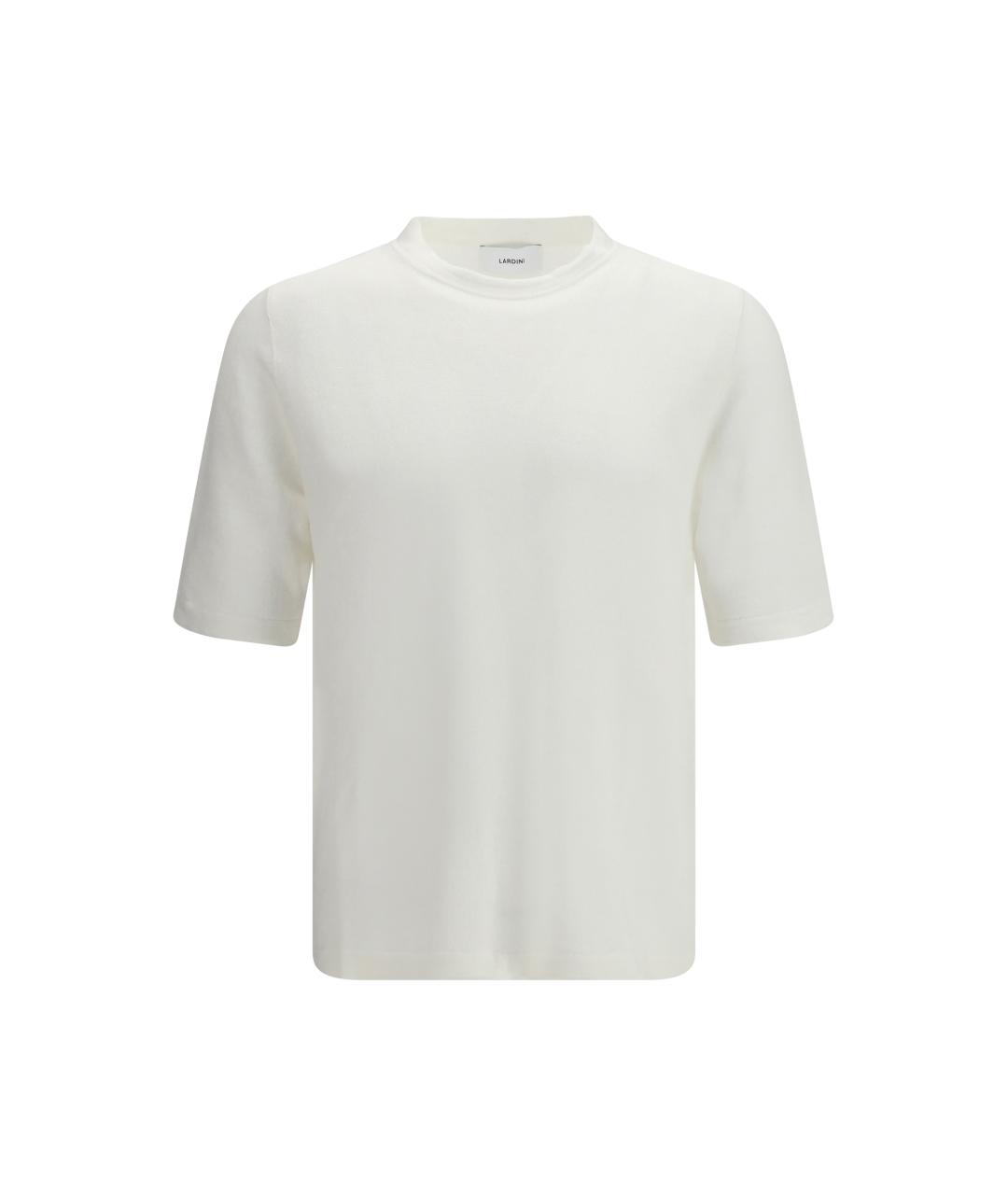LARDINI Белая хлопко-леновая футболка, фото 4