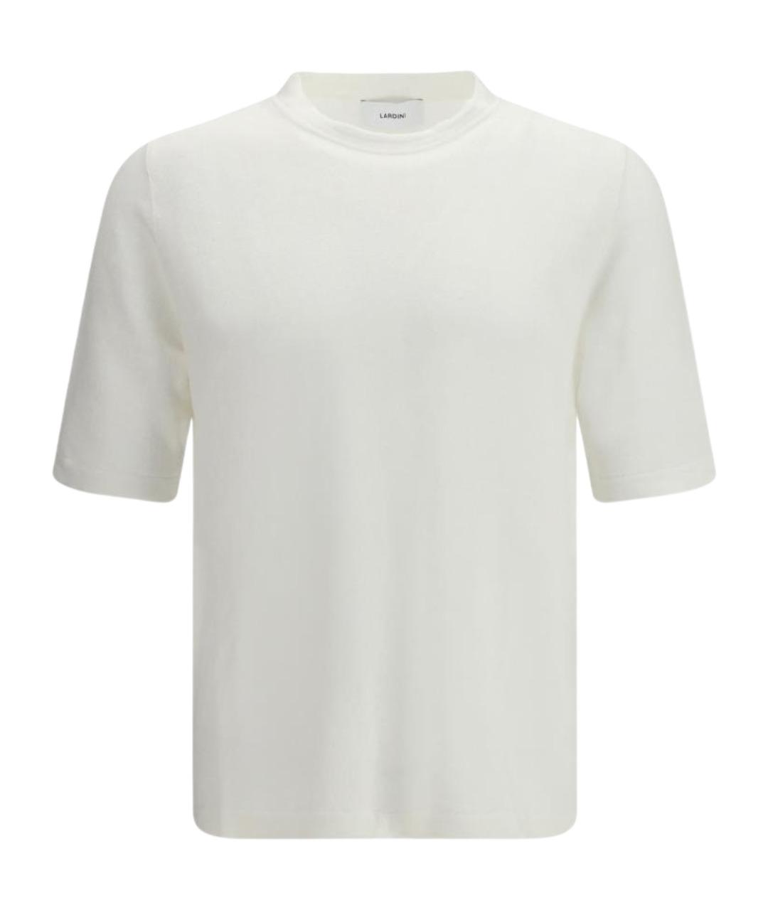 LARDINI Белая хлопко-леновая футболка, фото 1
