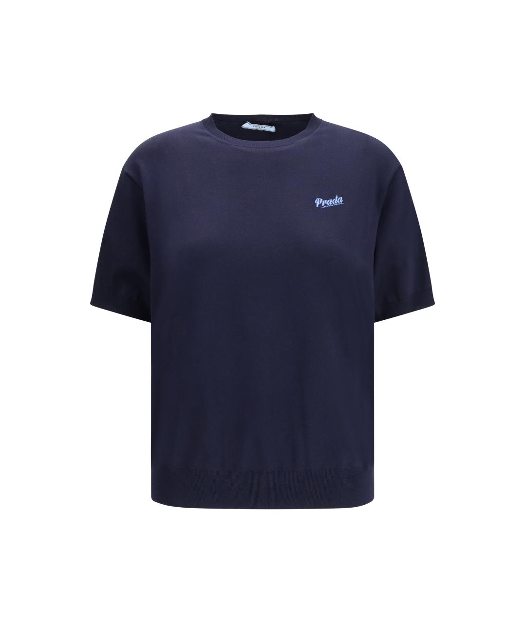 PRADA Темно-синяя шелковая футболка, фото 1