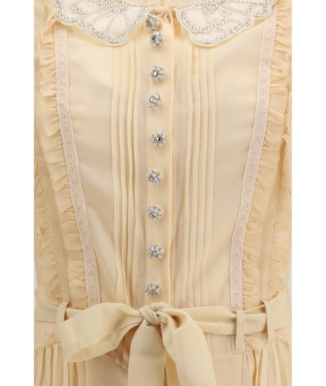 SELF-PORTRAIT Бежевое вискозное повседневное платье, фото 3