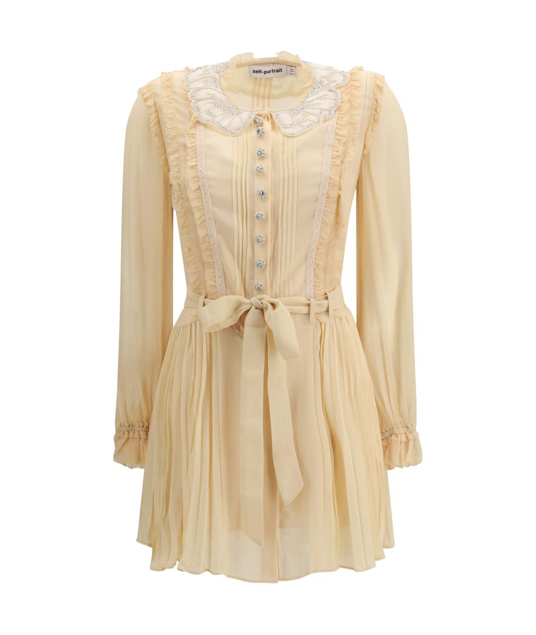 SELF-PORTRAIT Бежевое вискозное повседневное платье, фото 1