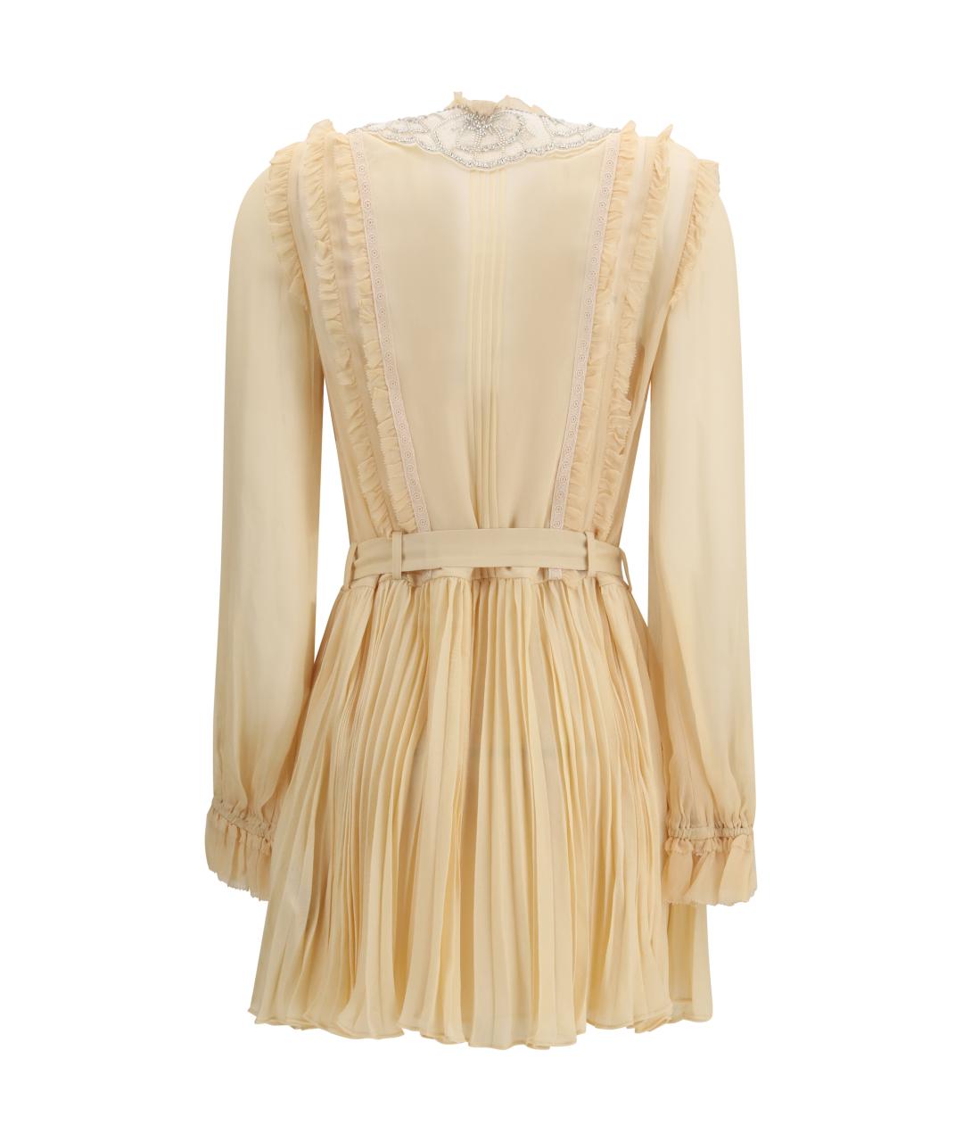 SELF-PORTRAIT Бежевое вискозное повседневное платье, фото 2