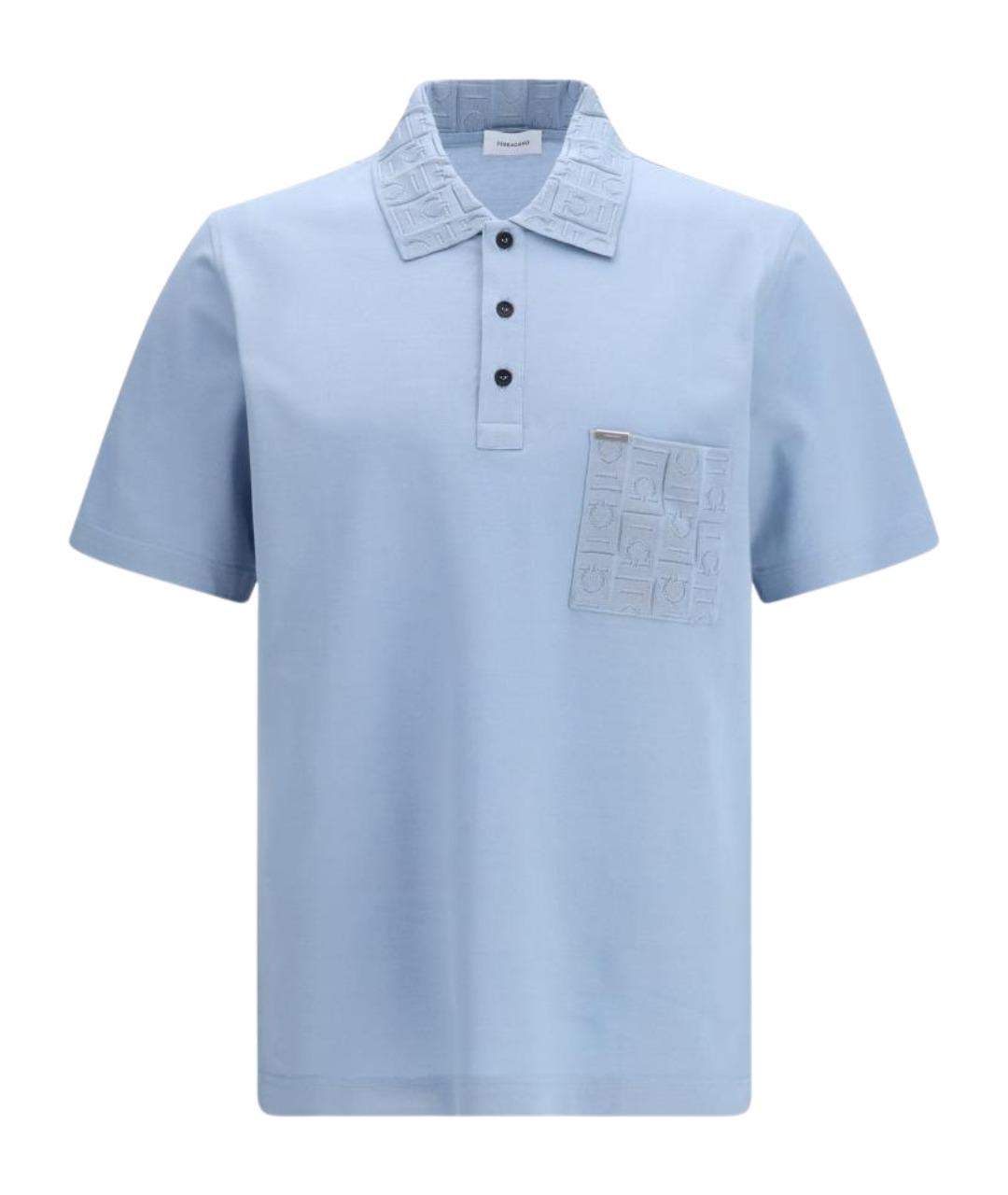 FERRAGAMO Голубое хлопковое поло с коротким рукавом, фото 1