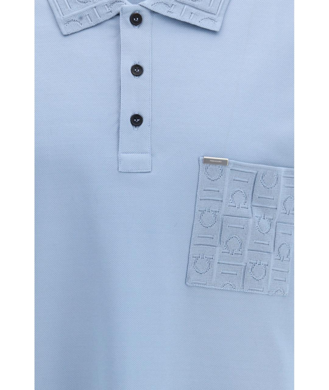 FERRAGAMO Голубое хлопковое поло с коротким рукавом, фото 3