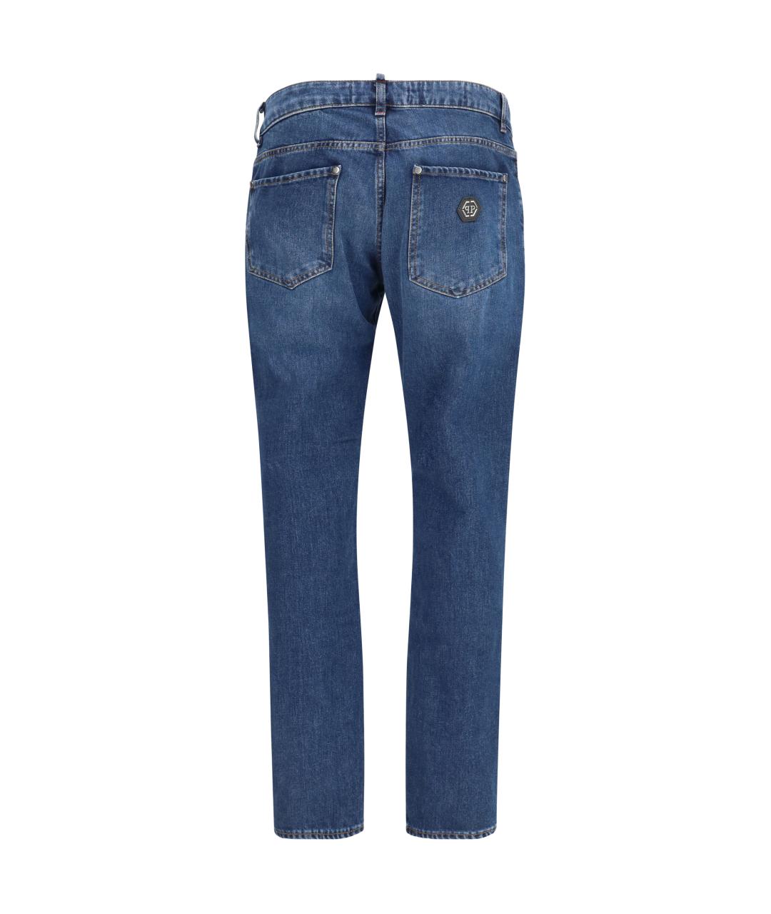 PHILIPP PLEIN Синие хлопковые прямые джинсы, фото 2