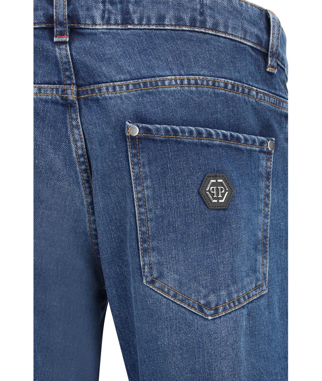 PHILIPP PLEIN Синие хлопковые прямые джинсы, фото 3
