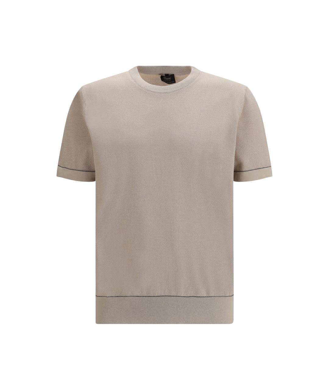 BRIONI Бежевая хлопковая футболка, фото 4