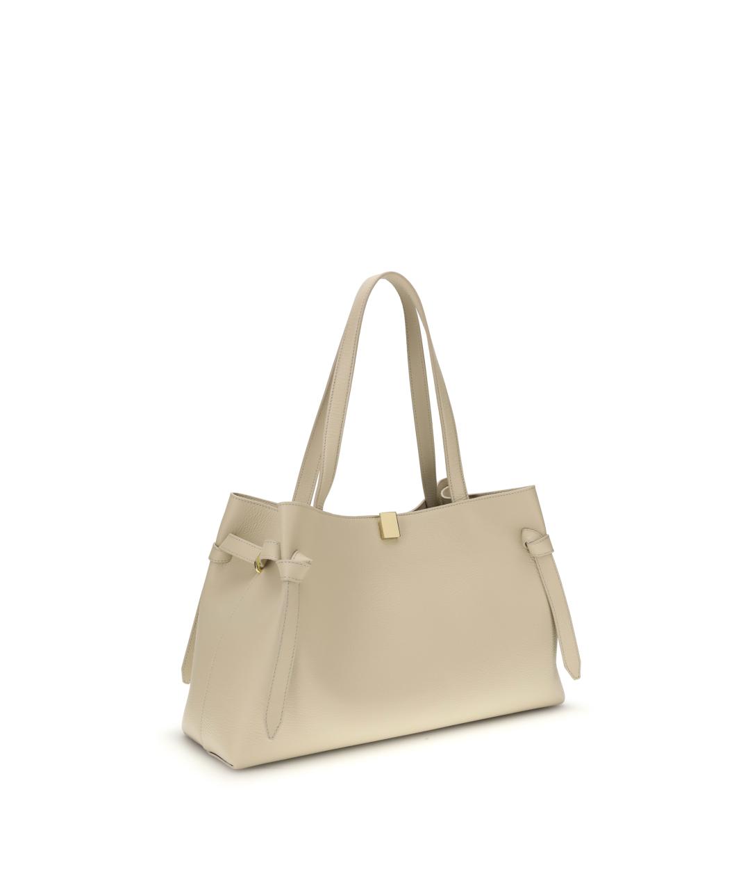 YUZEFI Бежевая кожаная сумка с короткими ручками, фото 2