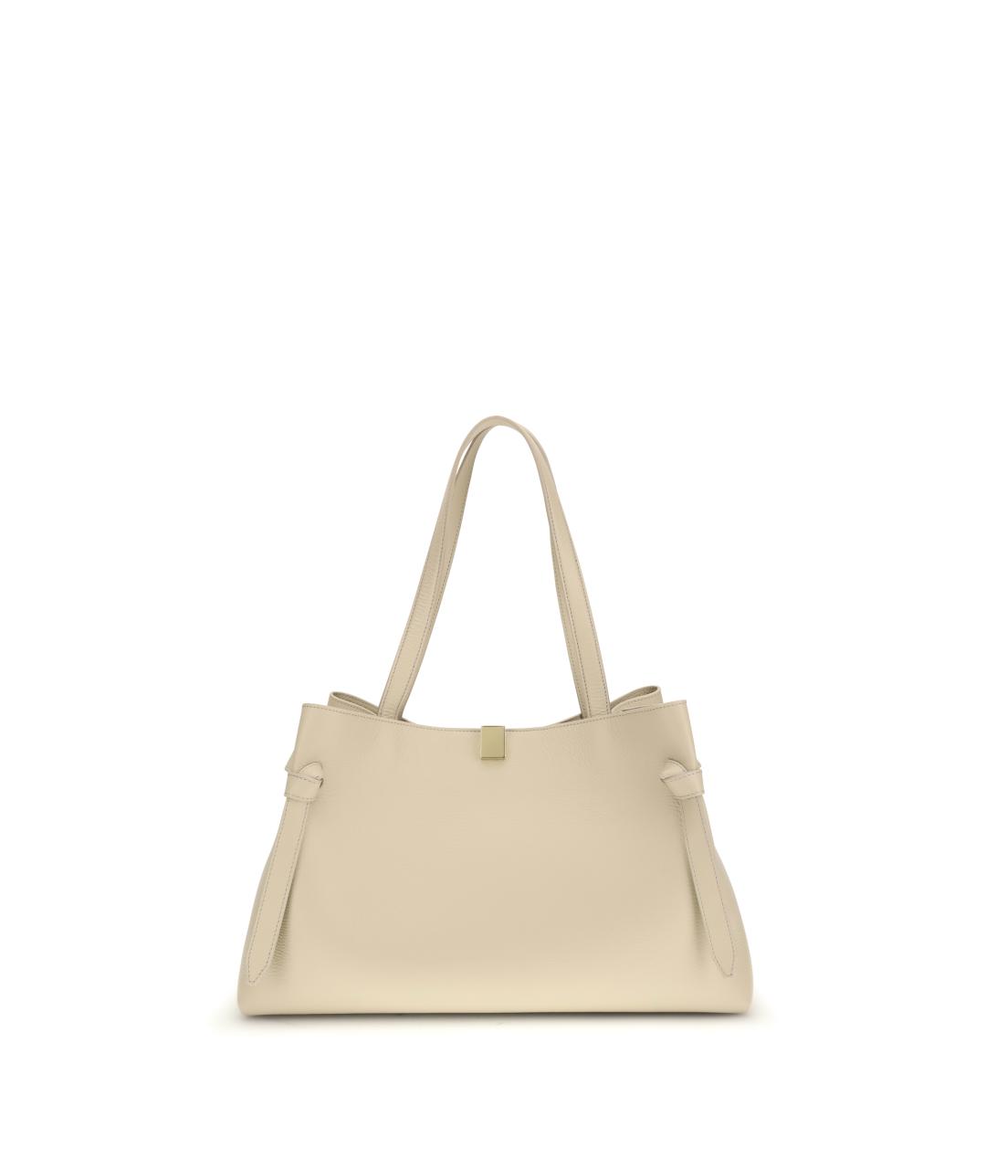 YUZEFI Бежевая кожаная сумка с короткими ручками, фото 1