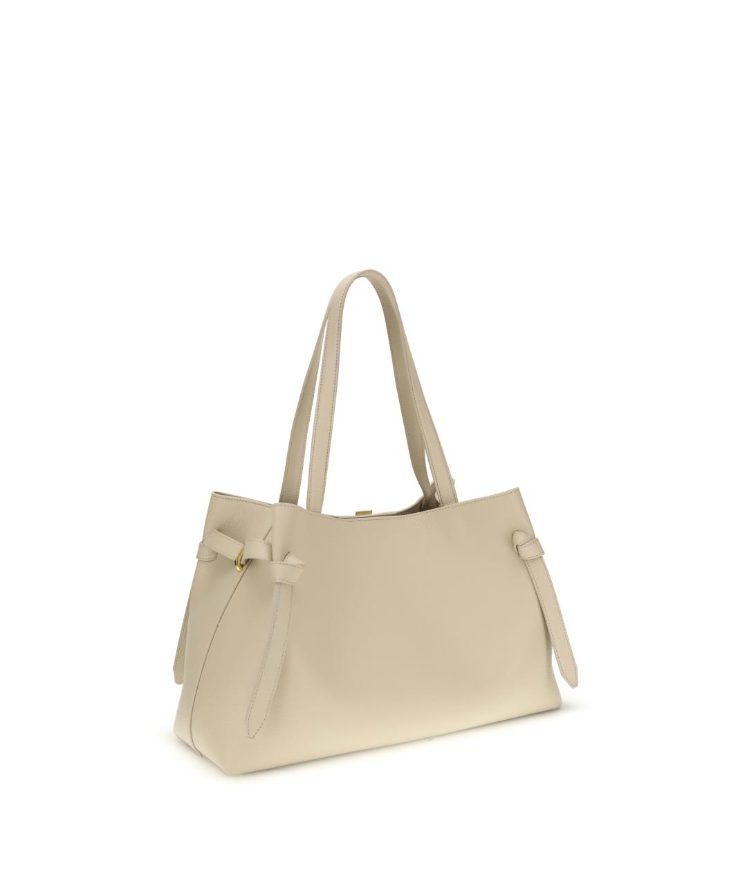 YUZEFI Бежевая кожаная сумка с короткими ручками, фото 3