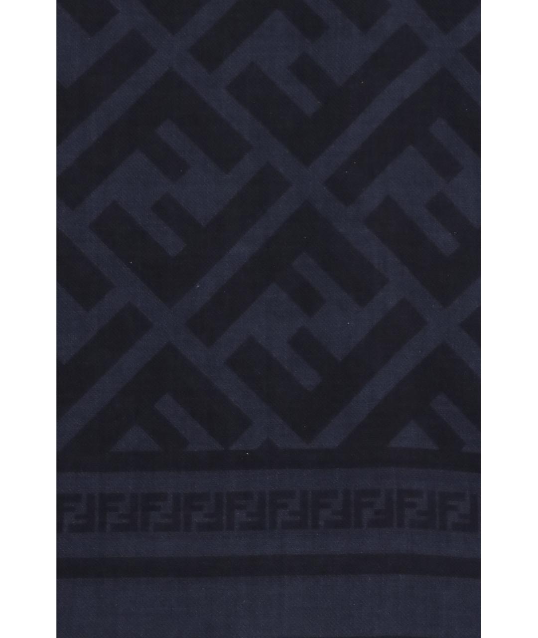FENDI Темно-синий шерстяной шарф, фото 3