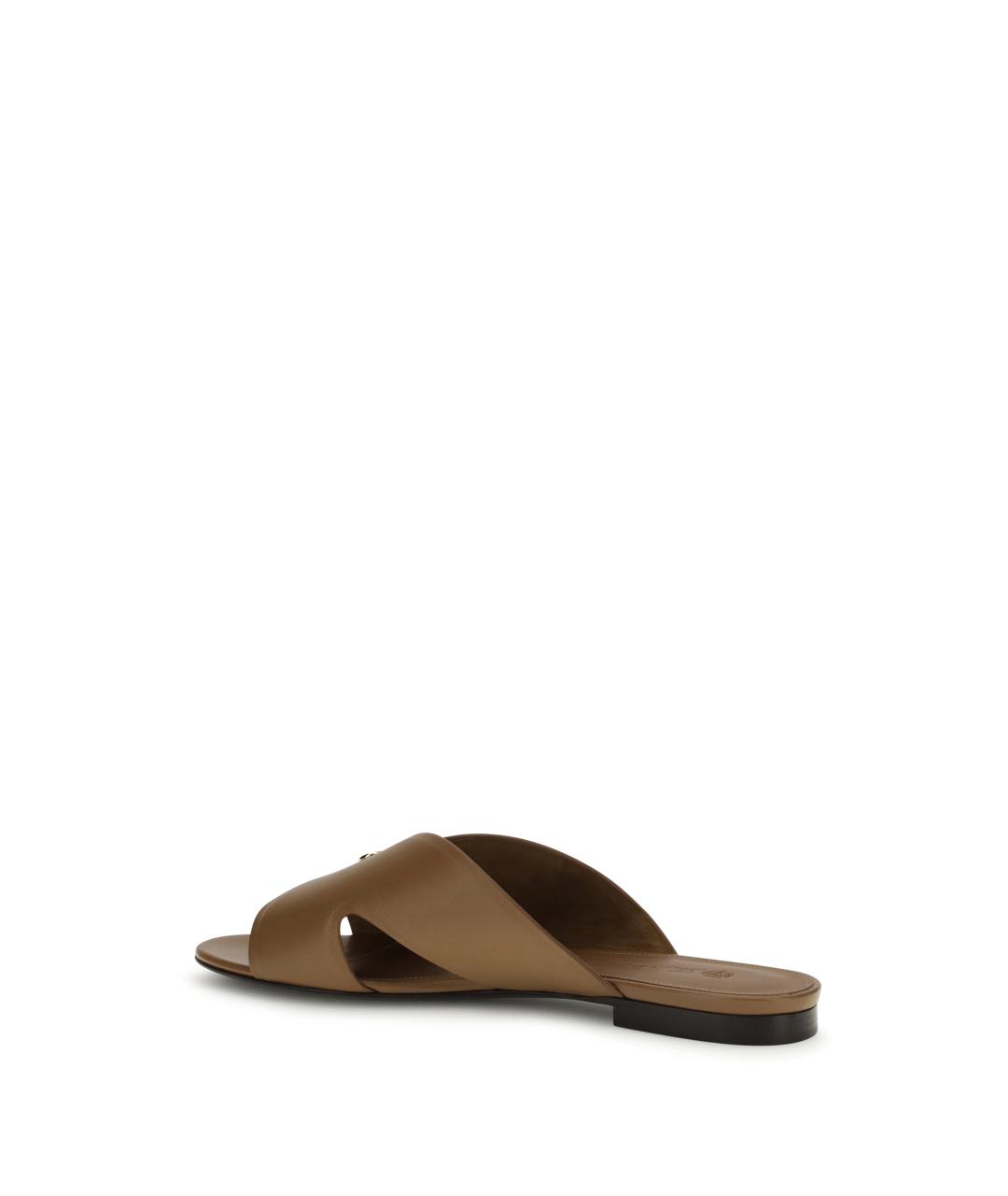 LORO PIANA Коричневые кожаные шлепанцы, фото 3