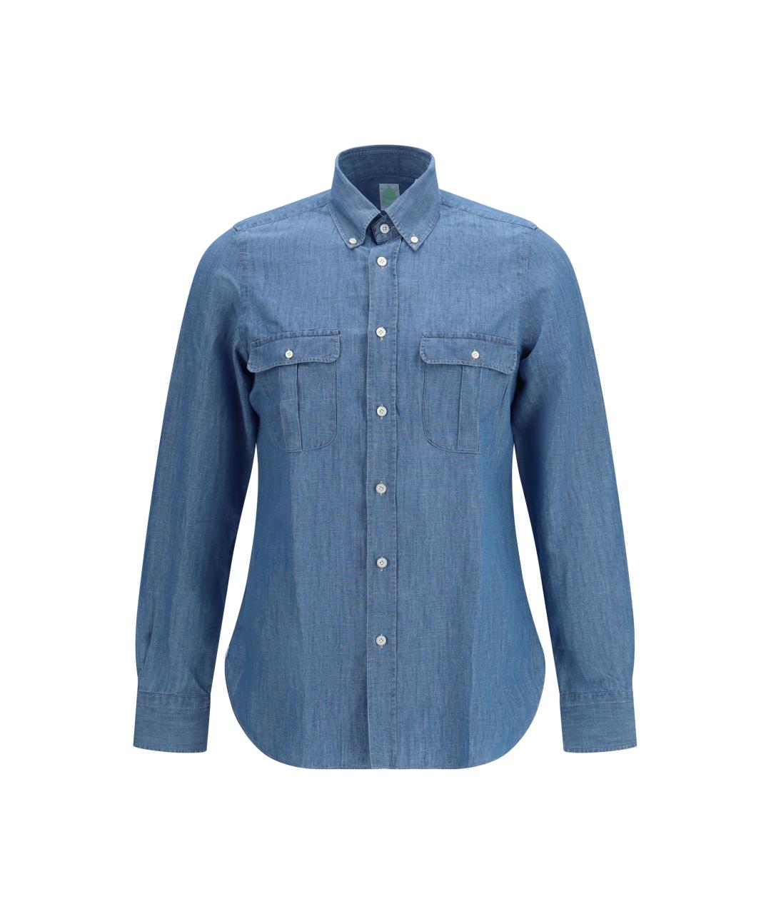 FINAMORE Синяя хлопковая кэжуал рубашка, фото 1