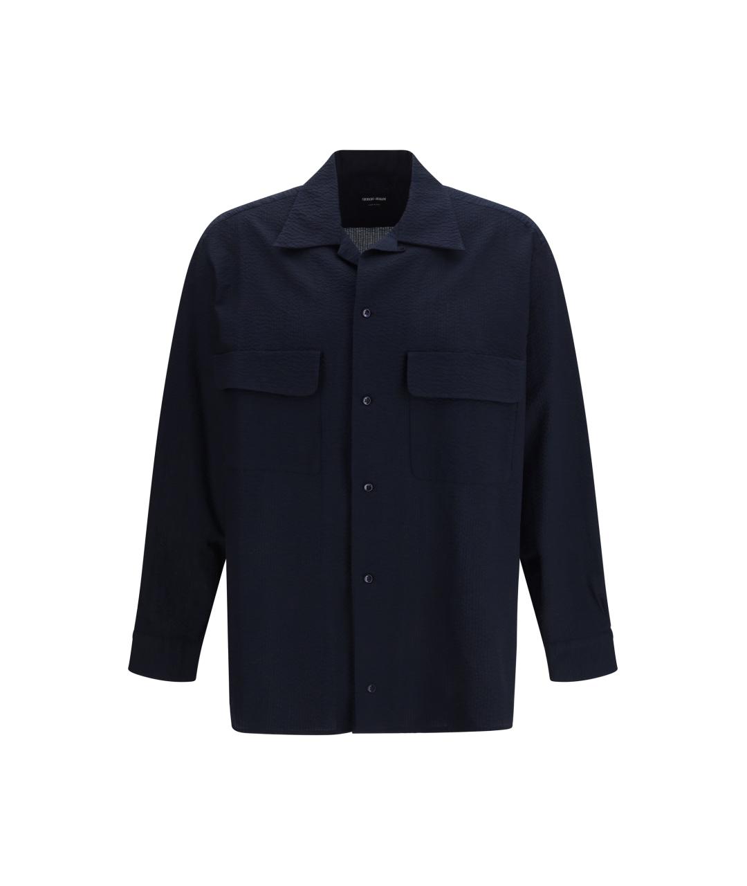 GIORGIO ARMANI Темно-синяя хлопковая классическая рубашка, фото 1