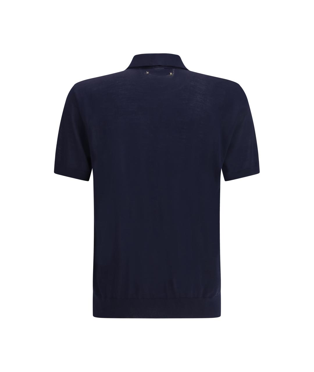 GOLDEN GOOSE DELUXE BRAND Темно-синее хлопко-шерстяное поло с коротким рукавом, фото 2