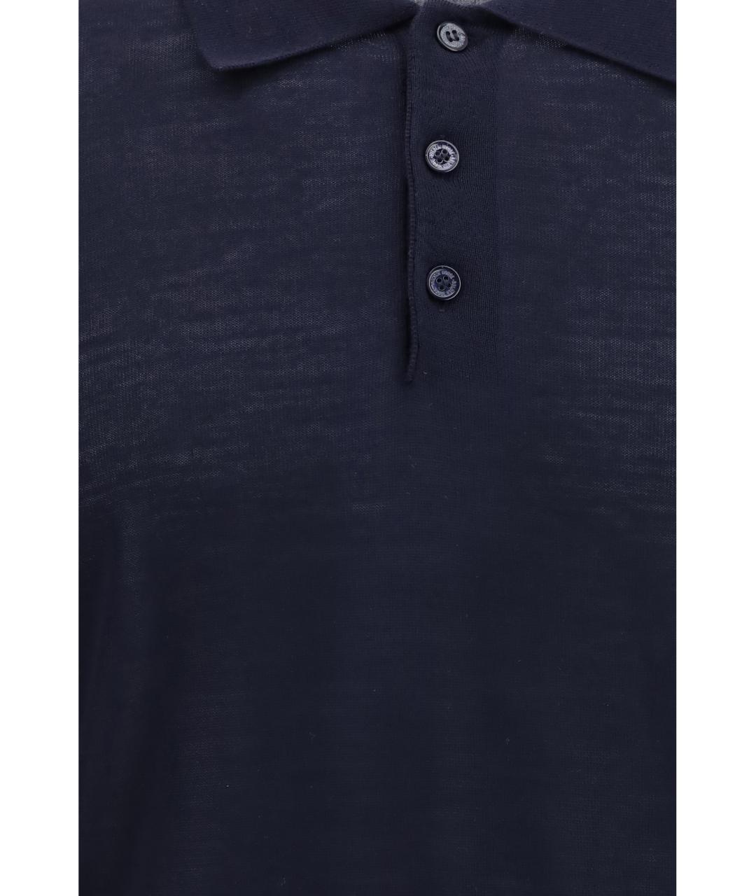 GOLDEN GOOSE DELUXE BRAND Темно-синее хлопко-шерстяное поло с коротким рукавом, фото 3