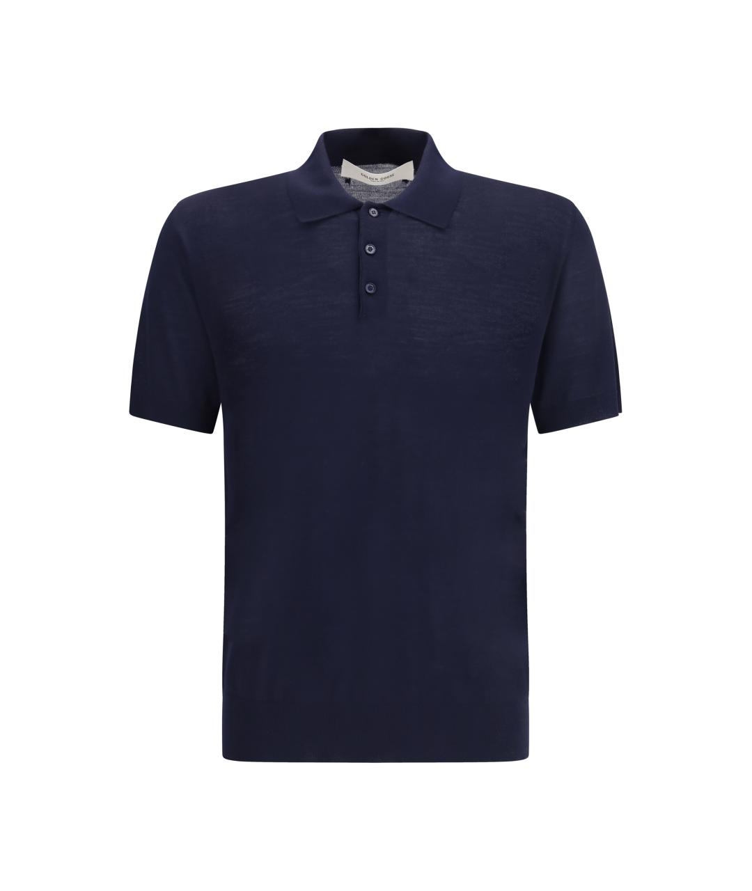 GOLDEN GOOSE DELUXE BRAND Темно-синее хлопко-шерстяное поло с коротким рукавом, фото 1