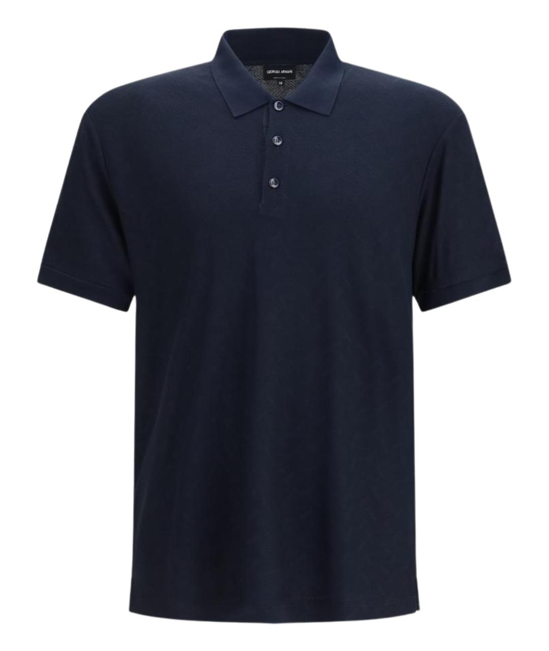 GIORGIO ARMANI Темно-синее вискозное поло с коротким рукавом, фото 1
