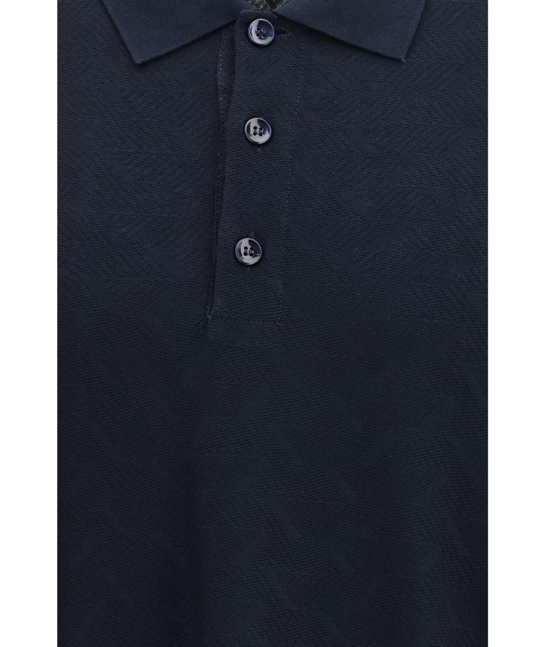GIORGIO ARMANI Темно-синее вискозное поло с коротким рукавом, фото 3