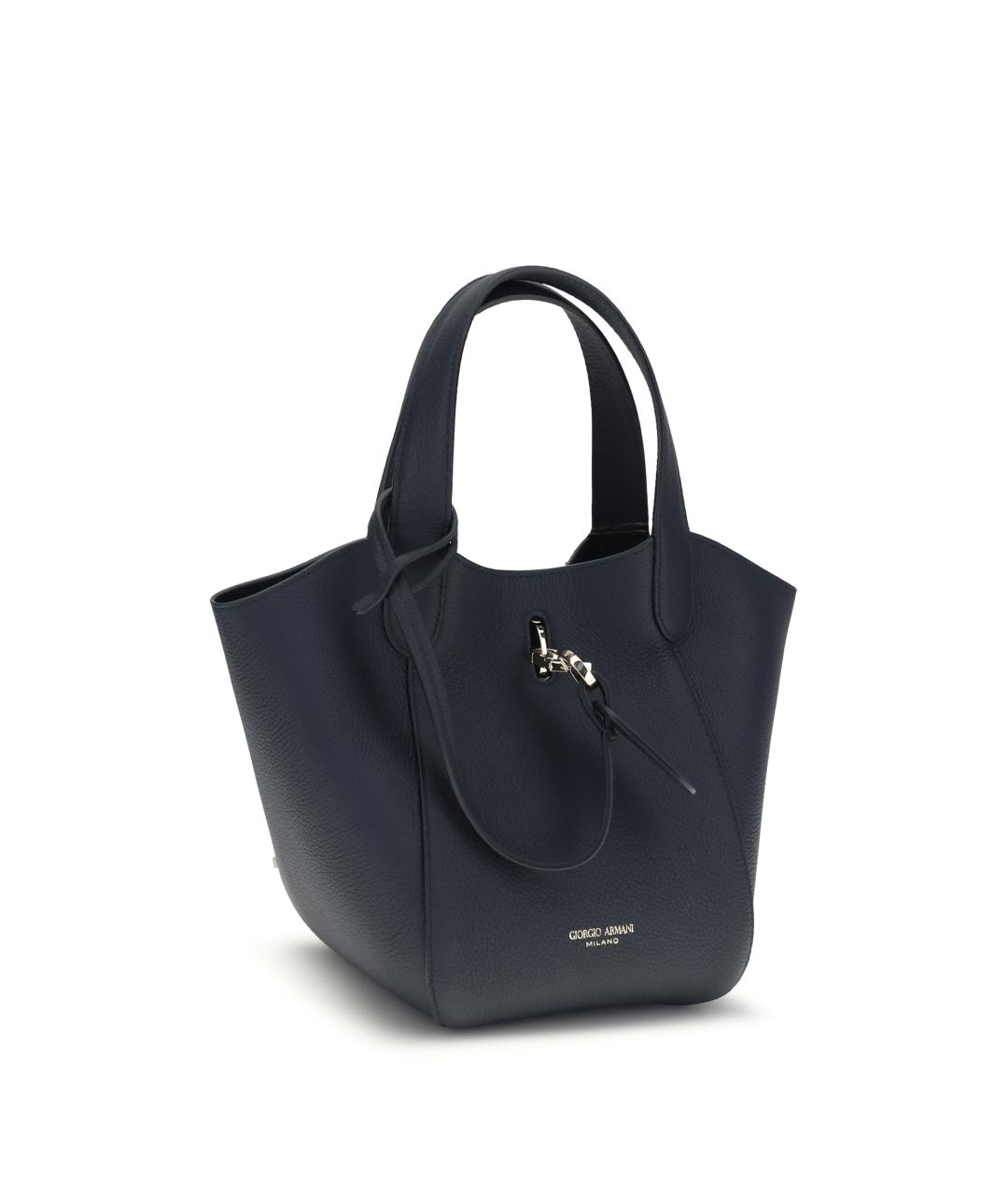 GIORGIO ARMANI Темно-синяя кожаная сумка тоут, фото 2