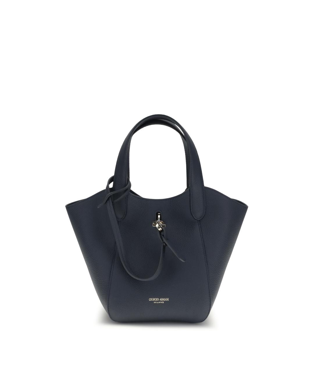 GIORGIO ARMANI Темно-синяя кожаная сумка тоут, фото 1