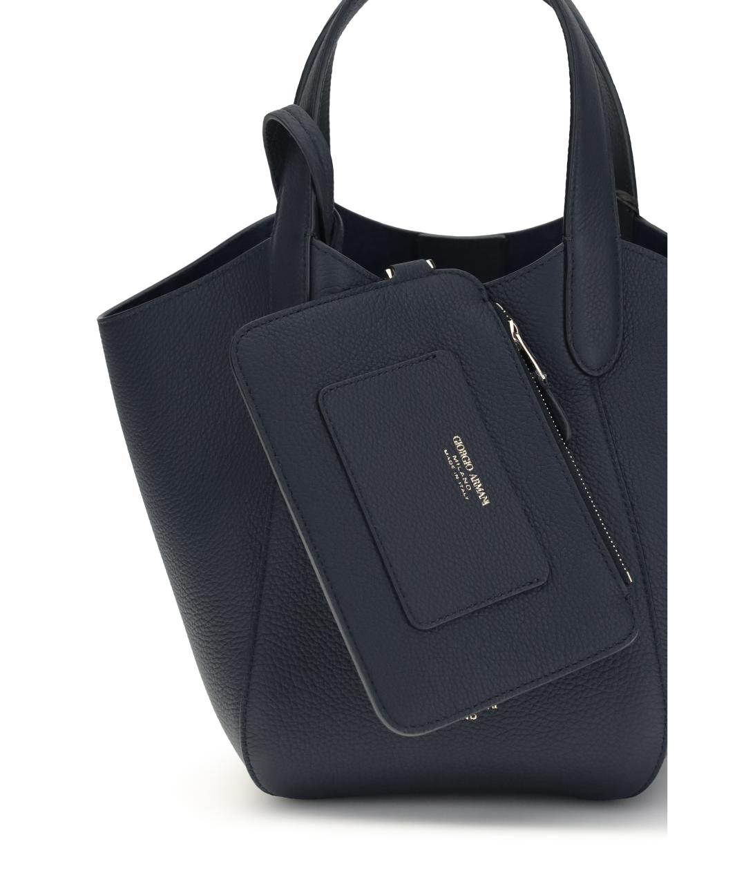 GIORGIO ARMANI Темно-синяя кожаная сумка тоут, фото 4