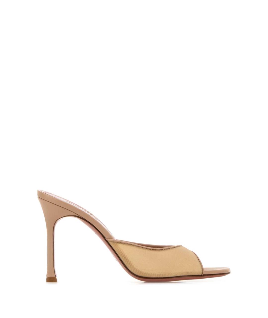 Amina Muaddi Бежевые кожаные мюли, фото 2