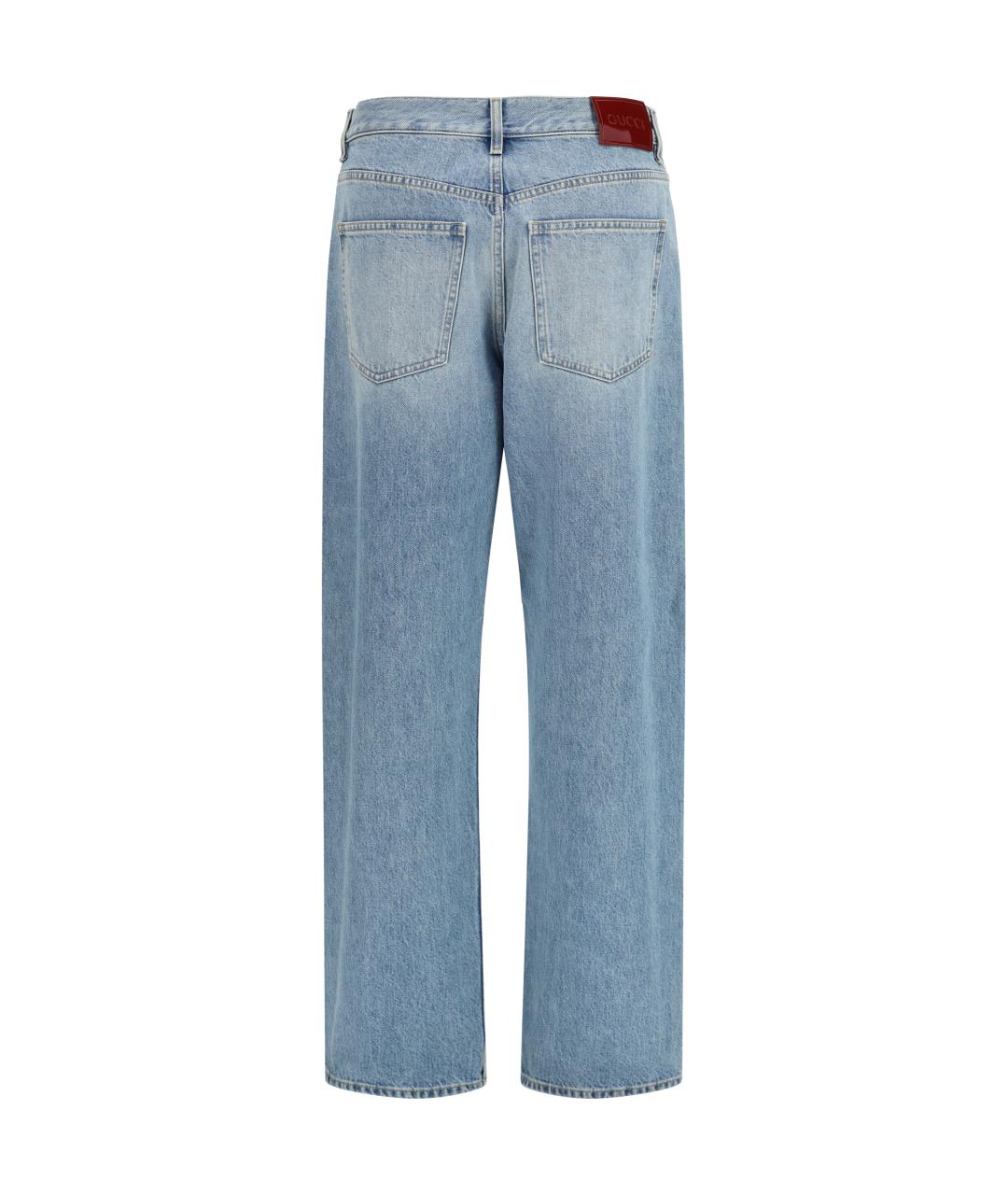 GUCCI Голубые хлопковые прямые джинсы, фото 2