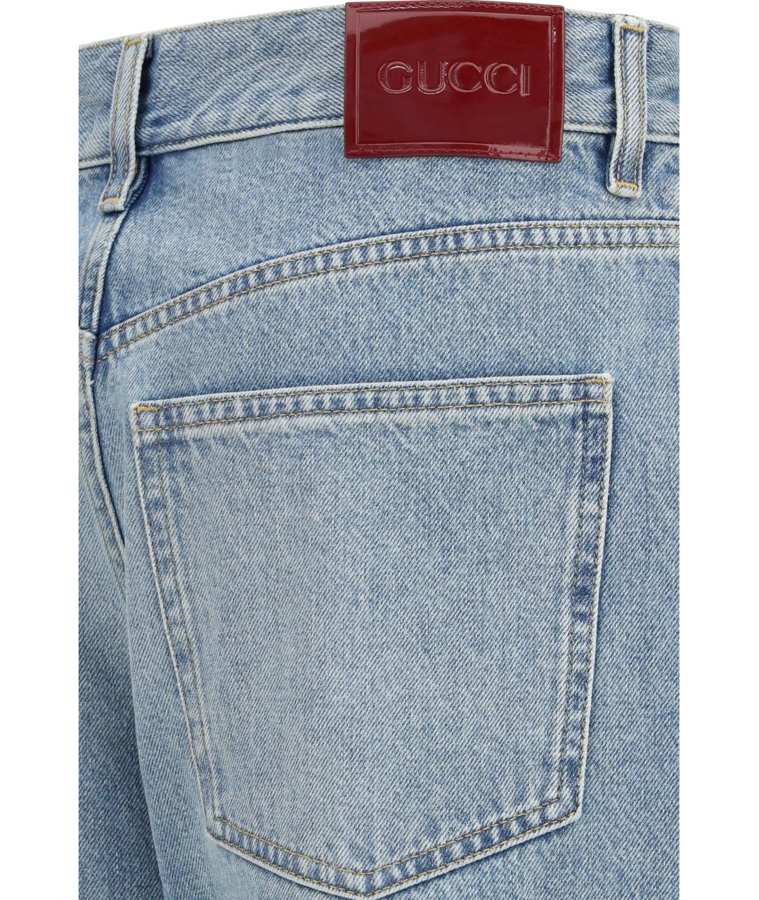 GUCCI Голубые хлопковые прямые джинсы, фото 3
