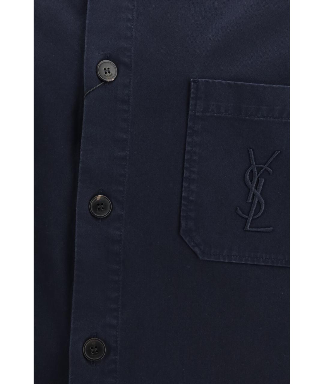 SAINT LAURENT Темно-синяя хлопковая кэжуал рубашка, фото 3