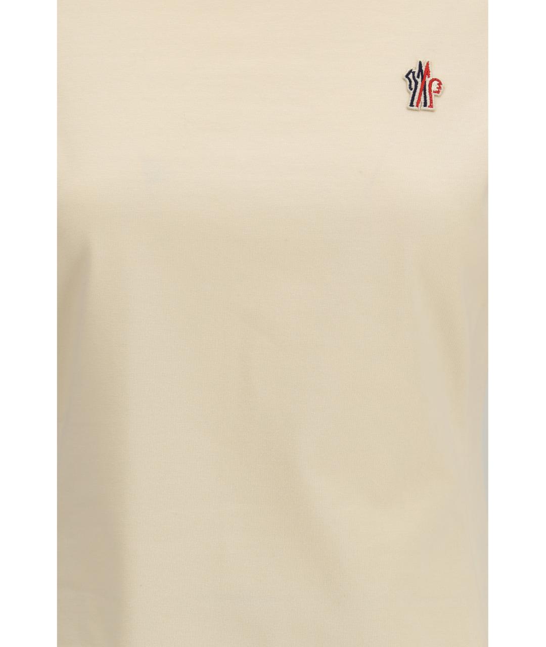 MONCLER GRENOBLE Бежевая хлопко-эластановая футболка, фото 3