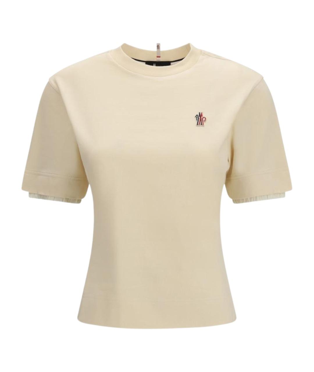 MONCLER GRENOBLE Бежевая хлопко-эластановая футболка, фото 1