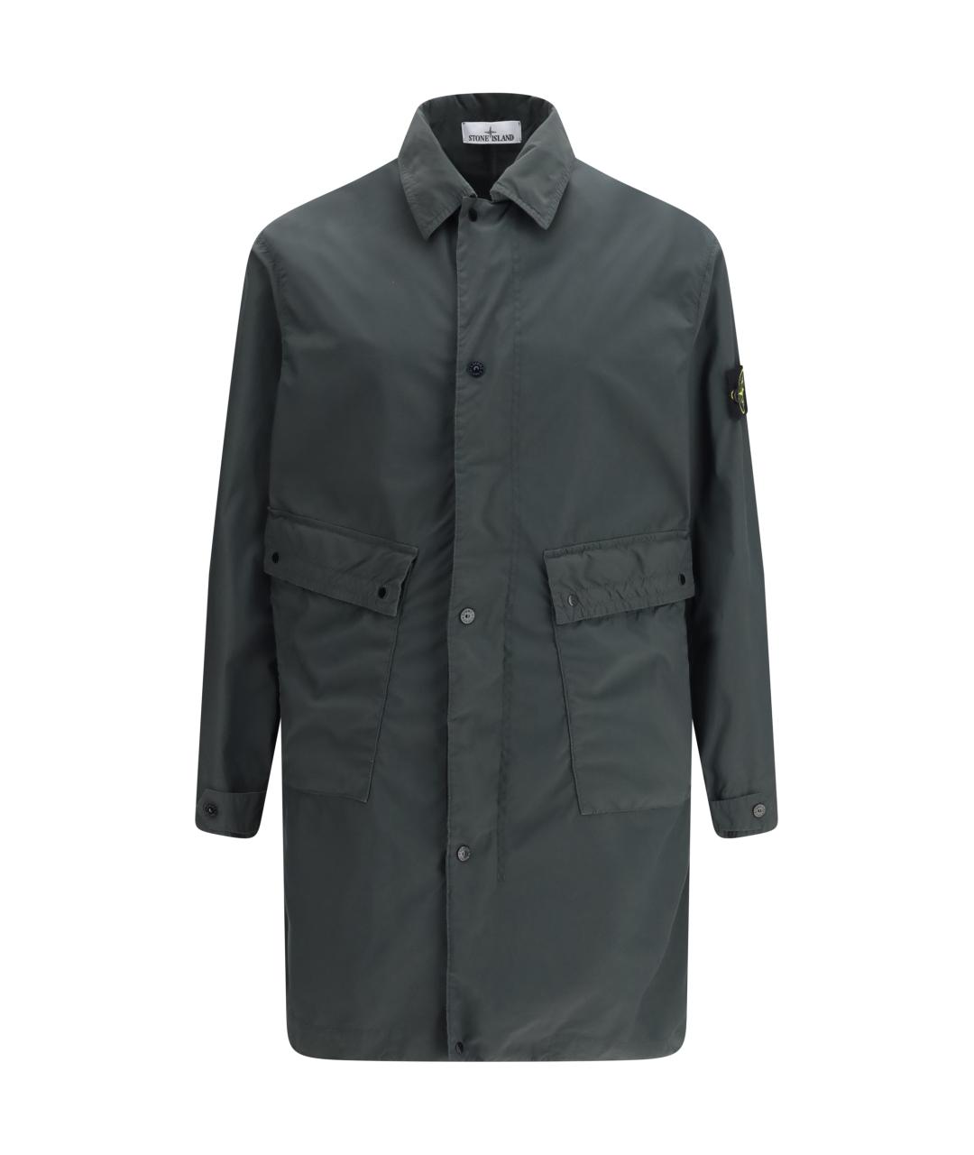 STONE ISLAND Антрацитовое полиэстеровое пальто, фото 1