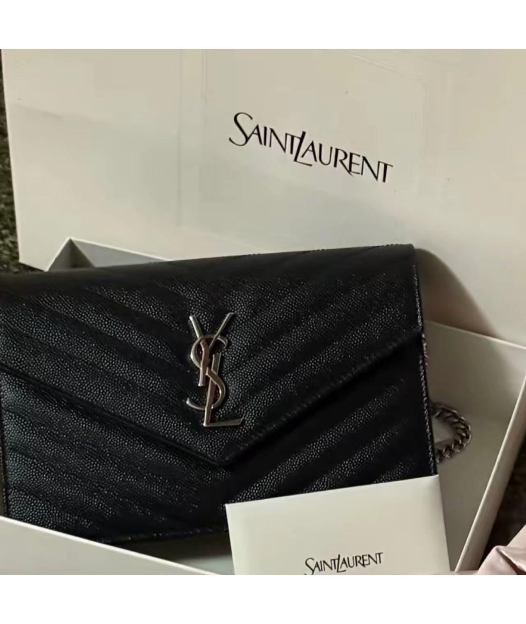 SAINT LAURENT Черная кожаная сумка через плечо, фото 3