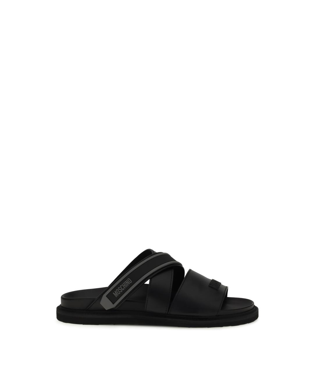 MOSCHINO Черные кожаные сандалии, фото 1