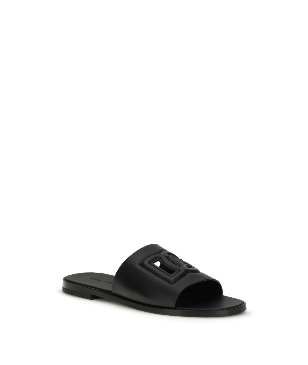 DOLCE&GABBANA Черные кожаные шлепанцы, фото 2